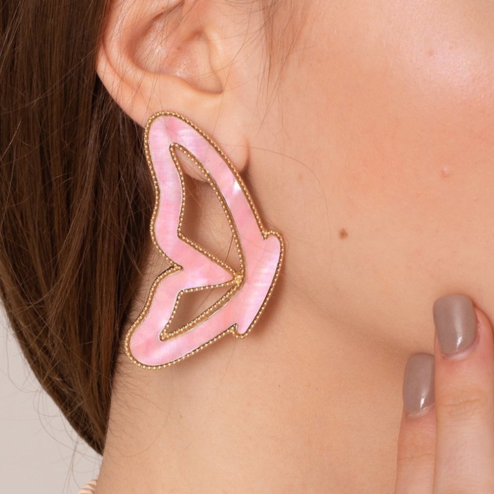 Whimsy Over-sized Pink Butterfly Statement Earrings
